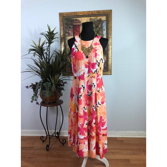 The Limited Dress Womens Size 8 Pink Orange Sleeveless Midi Fit Flare Floral - Picture 1 of 11